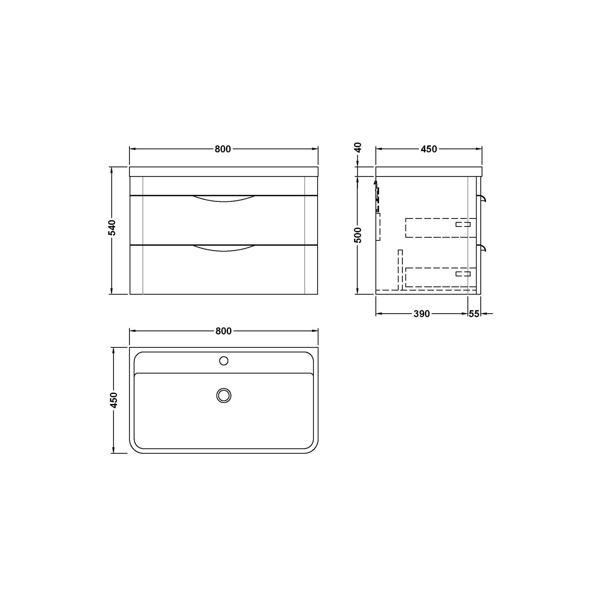 Pride 800mm Wall Hung 2-Drawer Basin Vanity Unit - Satin Green - Image 5