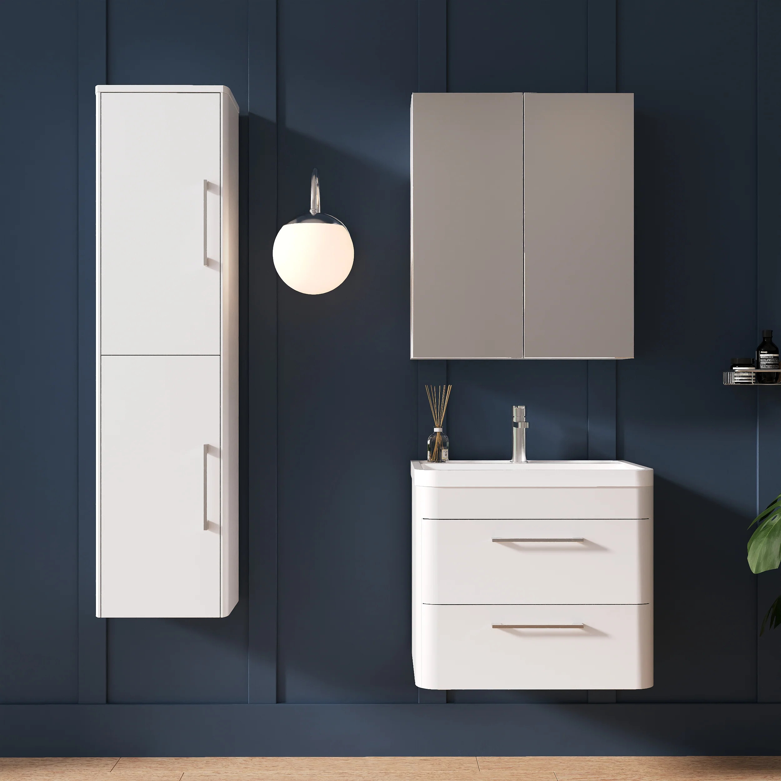 Pride 800mm Wall Hung Cabinet & Polymarble Basin - Gloss White - Image 8