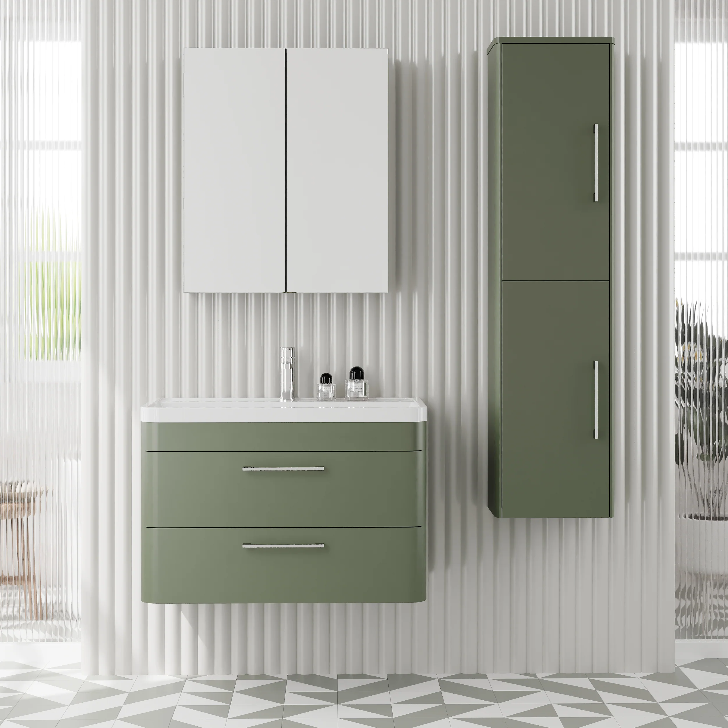 Pride 800mm Wall Hung Cabinet & Polymarble Basin - Green - Image 9
