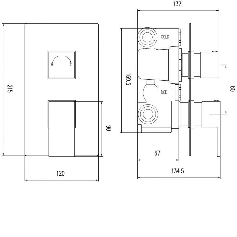 Quadro Concealed Shower Valve Dual Handle Chrome - Image 2