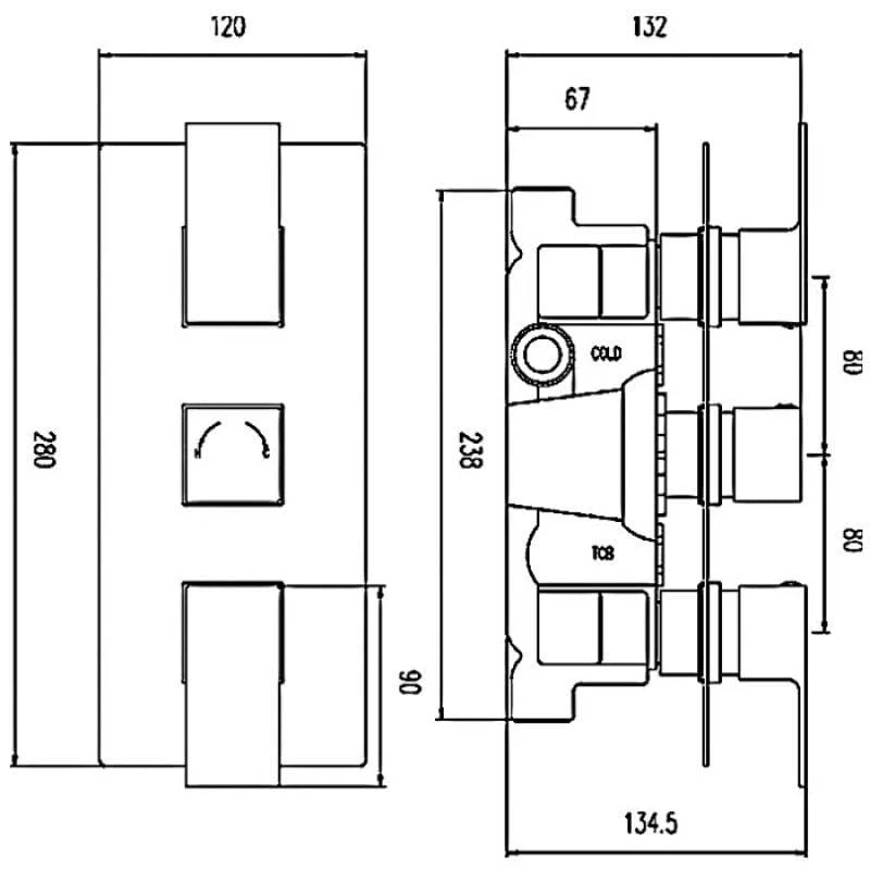 Quadro Concealed Shower Valve Triple Handle Chrome - Image 2