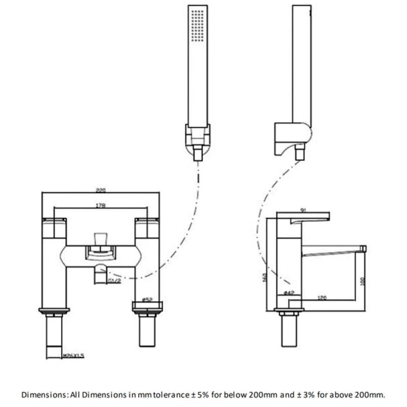 RAK Blade Chrome Dual Lever Bath Shower Mixer Tap - Image 2