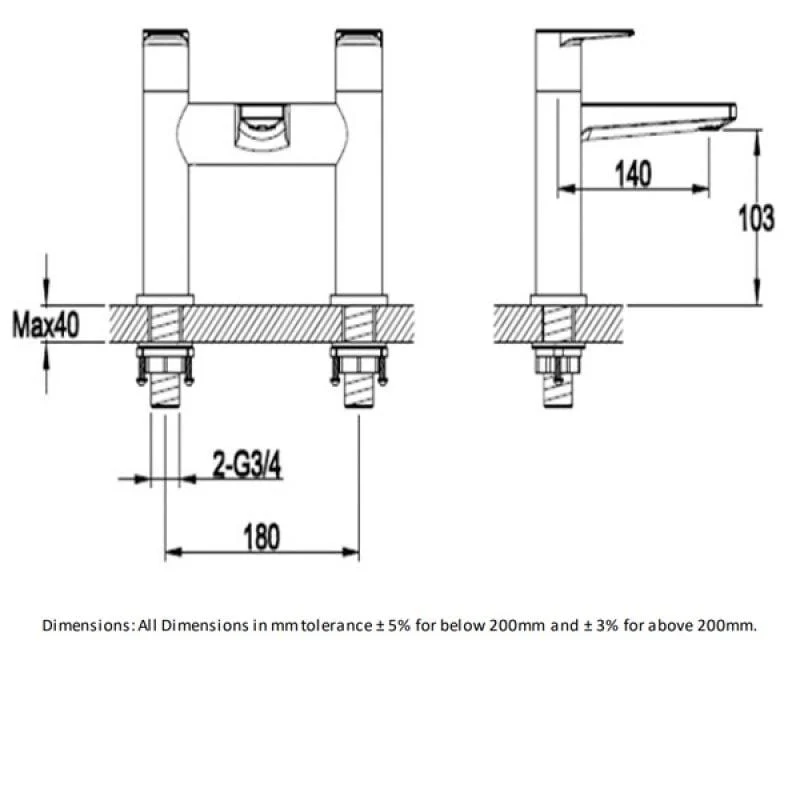 RAK Blade Dual Lever Chrome Bath Filler Tap - Image 2