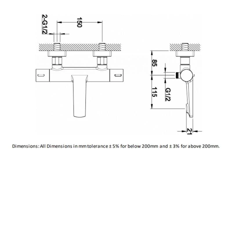 RAK Blade Thermostatic Chrome Bath Shower Mixer Tap - Image 2