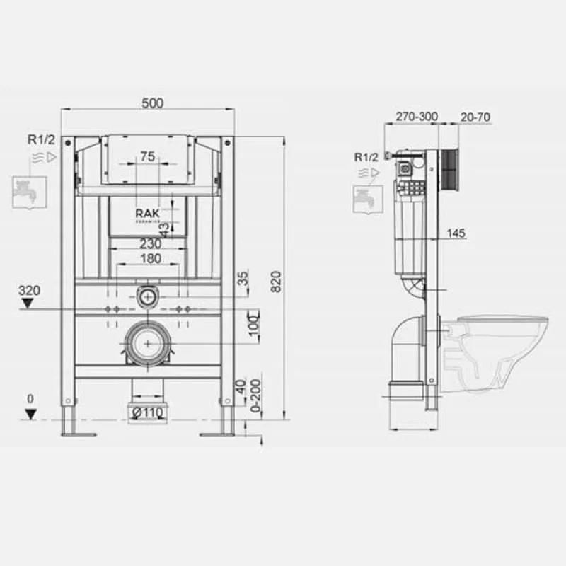 RAK Ecofix Concealed Toilet Support Frame with Concealed Cistern - FS04RAK82TF - Image 2