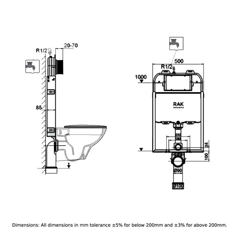 RAK Ecofix Slimline 80mm Hidden Cistern with Metal Frame for Wall Hung WC Unit - Image 2