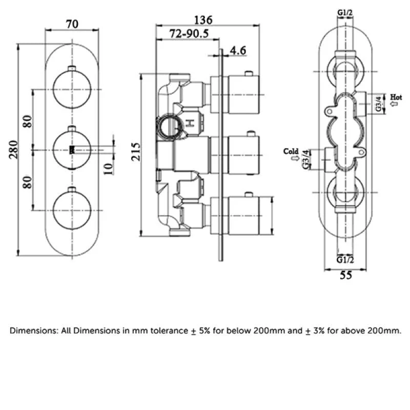 RAK Feeling Thermostatic Round Dual Outlet Concealed Shower Valve - Image 6