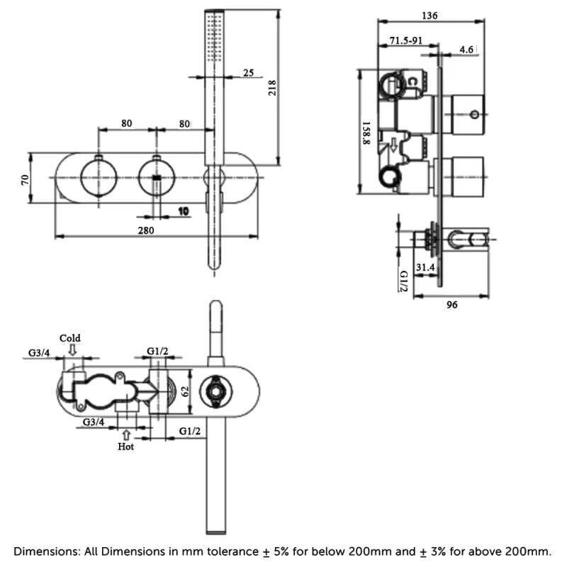 RAK Feeling Thermostatic Round Dual Outlet Concealed Shower Valve with Handset - Image 6