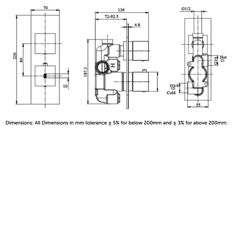 RAK Feeling Thermostatic Round Single Outlet Concealed Shower Valve - Image 6