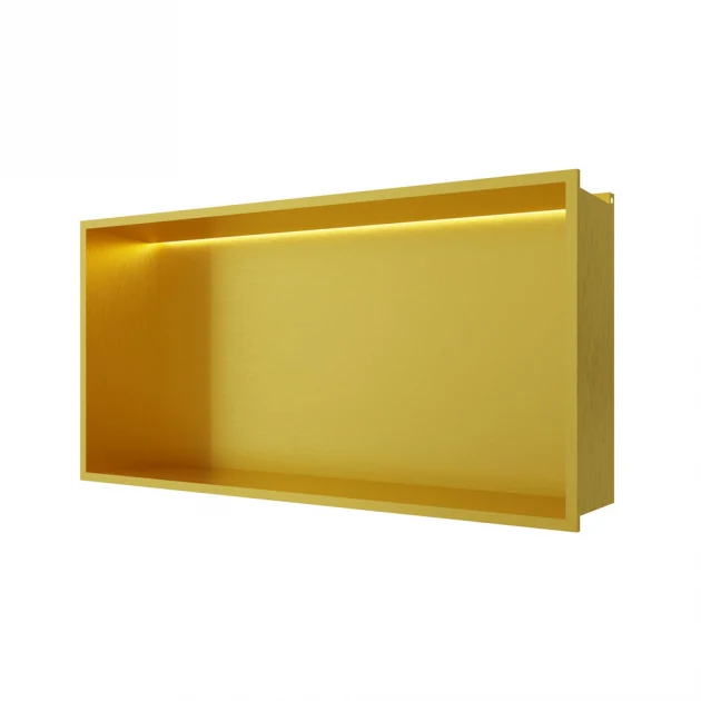 RAK Ingot Rectangular Recessed Niche 300mm H x 600mm W with LED - Brushed Gold - Image 3