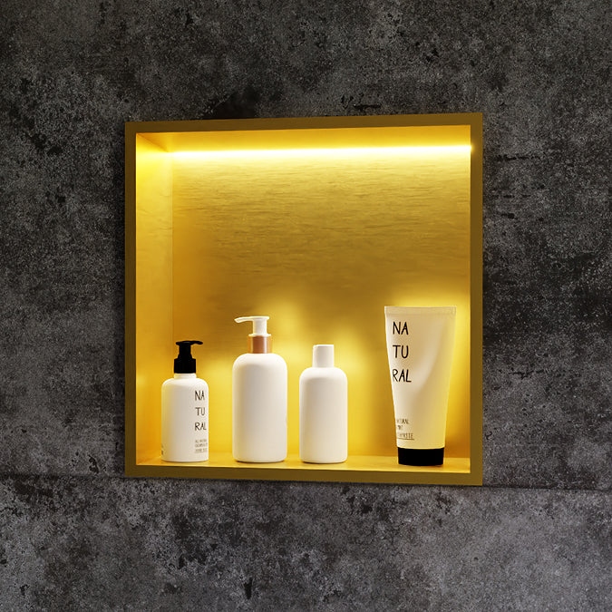 RAK Ingot Square Recessed Niche 305 x 305mm with LED - Brushed Gold