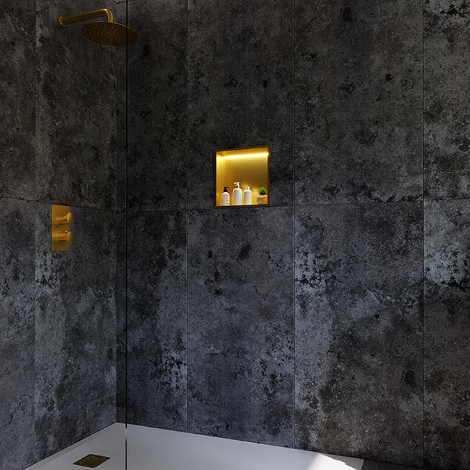 RAK Ingot Square Recessed Niche 305 x 305mm with LED - Brushed Gold - Image 2