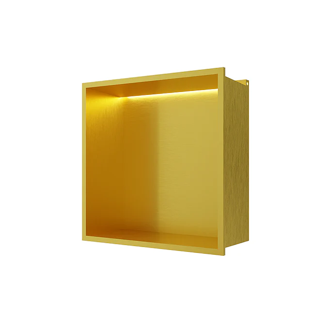 RAK Ingot Square Recessed Niche 305 x 305mm with LED - Brushed Gold - Image 3