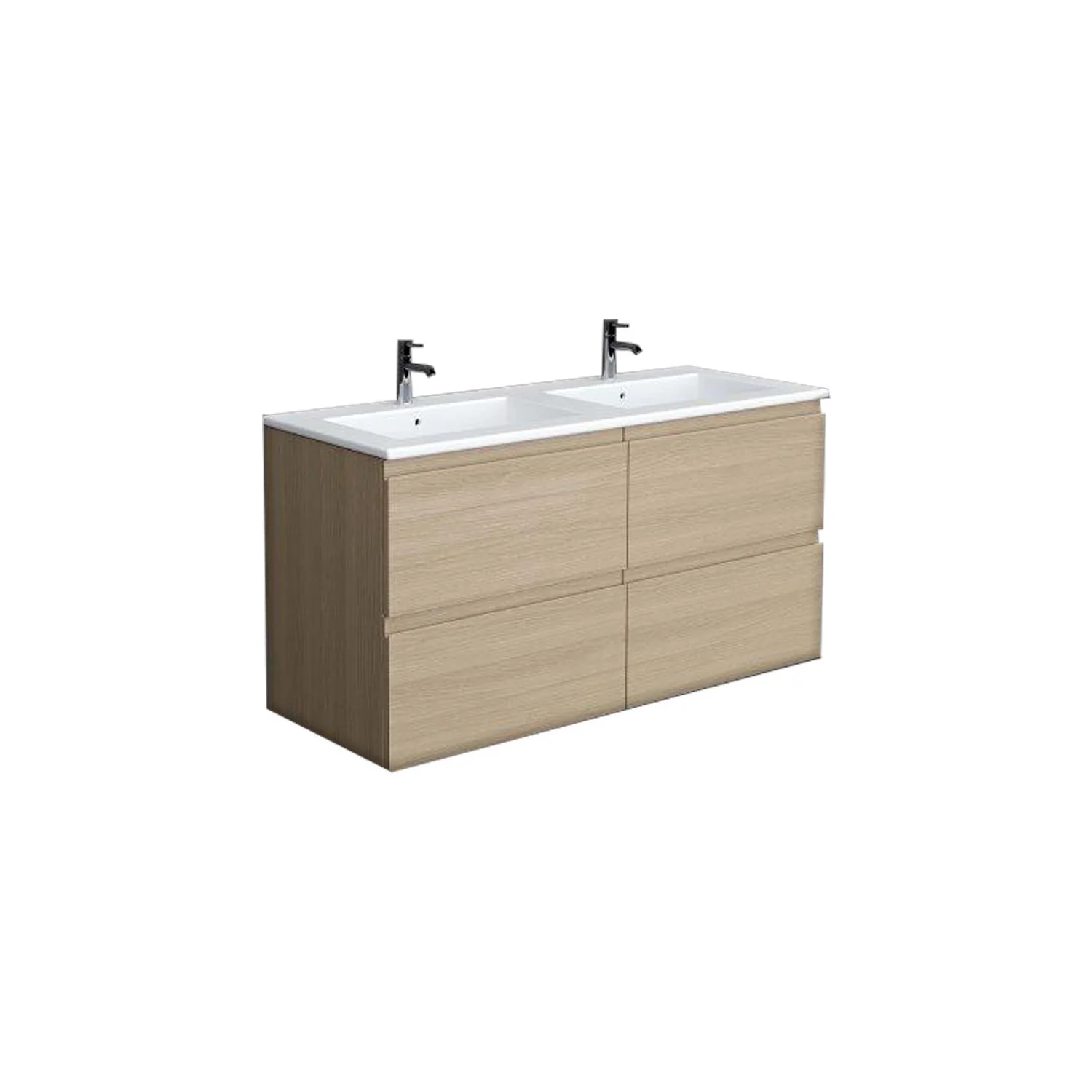 RAK Joy 1200mm Wall Hung Vanity Unit with Double Basin - Scandinavian Oak
