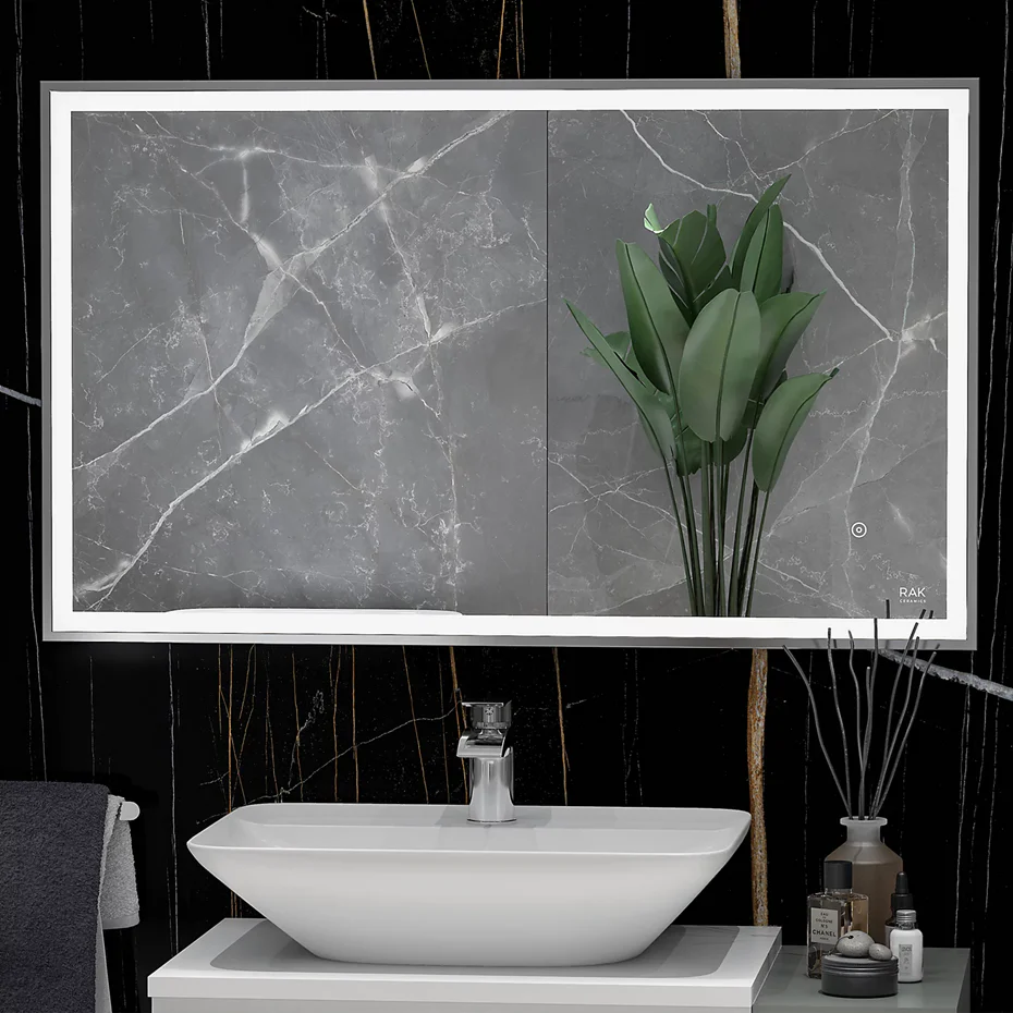 RAK Picture Square LED Illuminated Mirror With Demister - 1000 x 600mm - Image 2