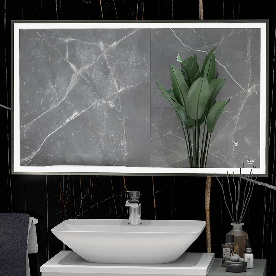 RAK Picture Square LED Illuminated Mirror With Demister - 1000 x 600mm - Image 3