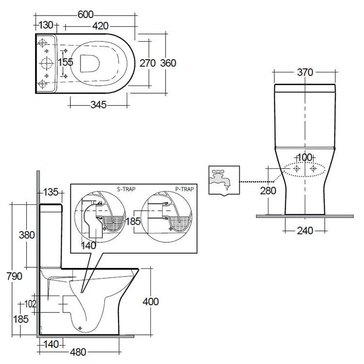RAK Resort Mini Rimless Close Coupled Back to Wall Toilet , Cistern & Soft Close Seat - 600mm Short Projection - Image 3