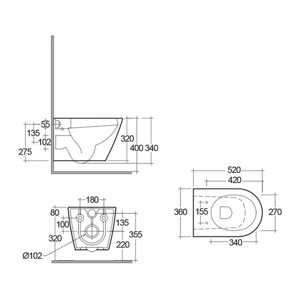 RAK Resort Rimless Wall Hung Toilet & Soft Close Seat - 520mm Projection - Image 3
