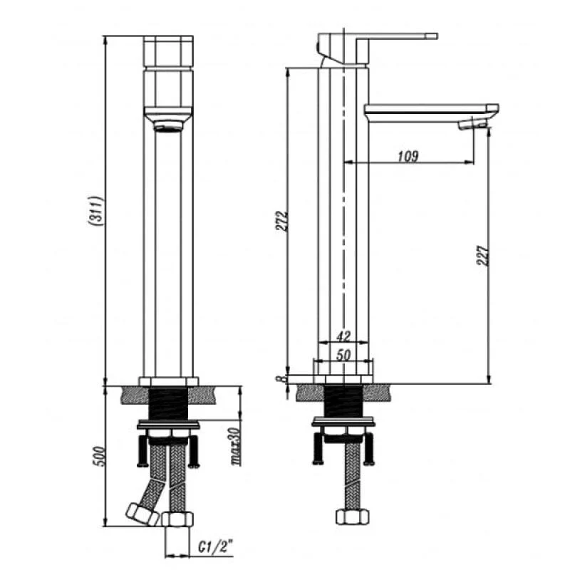 RAK Resort Single Lever Tall Mono Basin Mixer Tap - Image 3