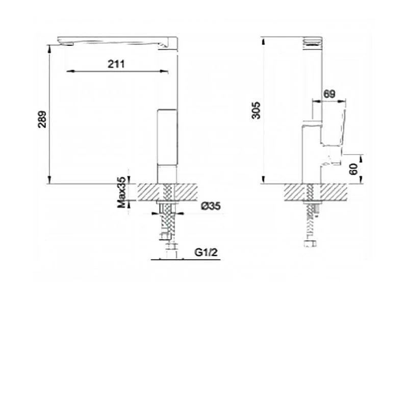 RAK Side Lever Square Kitchen Sink Mixer Tap - Image 3