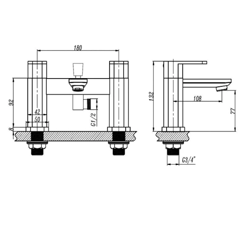 RAK Square Bath Shower Mixer Tap Deck Mounted Chrome - Image 3