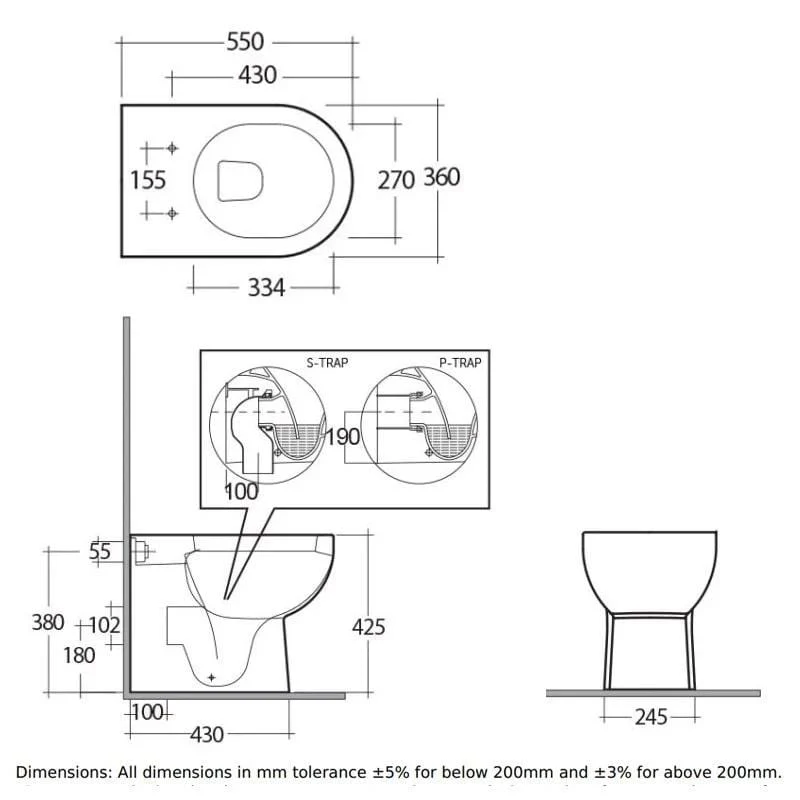 RAK Tonique Back to Wall Toilet WC 550mm Projection & Soft Close Seat - Image 3