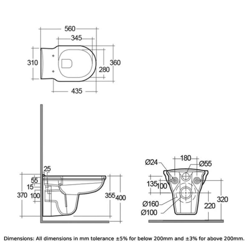 RAK Washington 560mm Rimless Wall Hung Toilet - Image 6