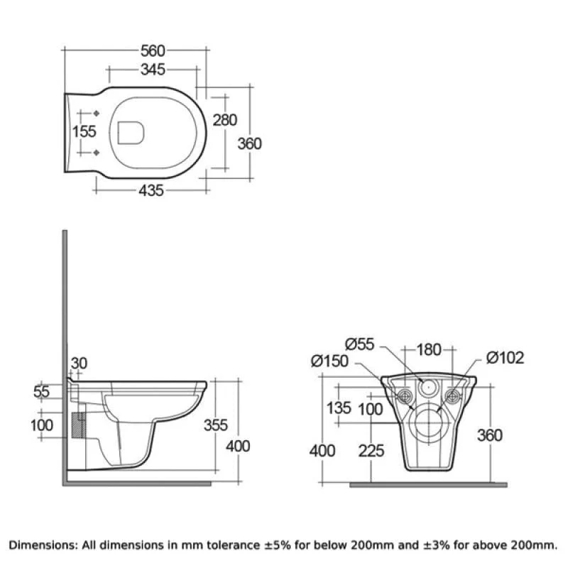 RAK Washington 560mm Wall Hung Toilet - Image 6