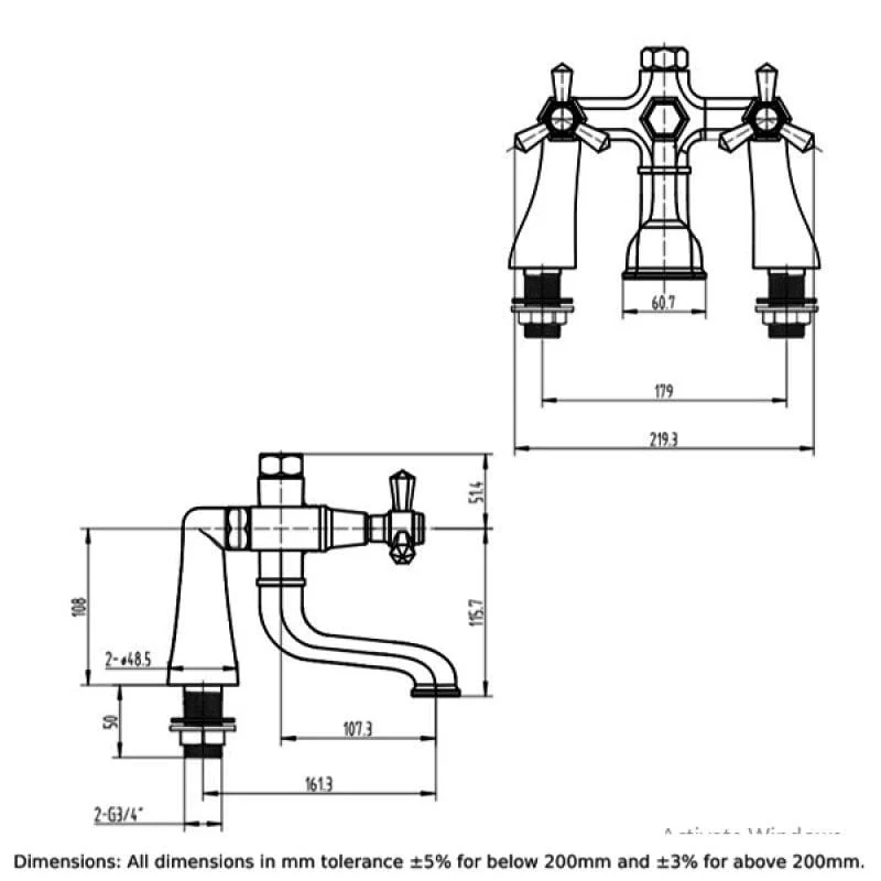 RAK Washington Traditional Deck Mounted Bath Filler Tap - Image 2