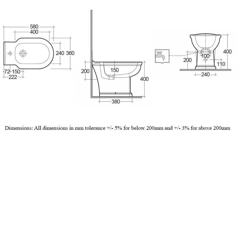 RAK Washington Traditional White Bidet 360mm - Image 3