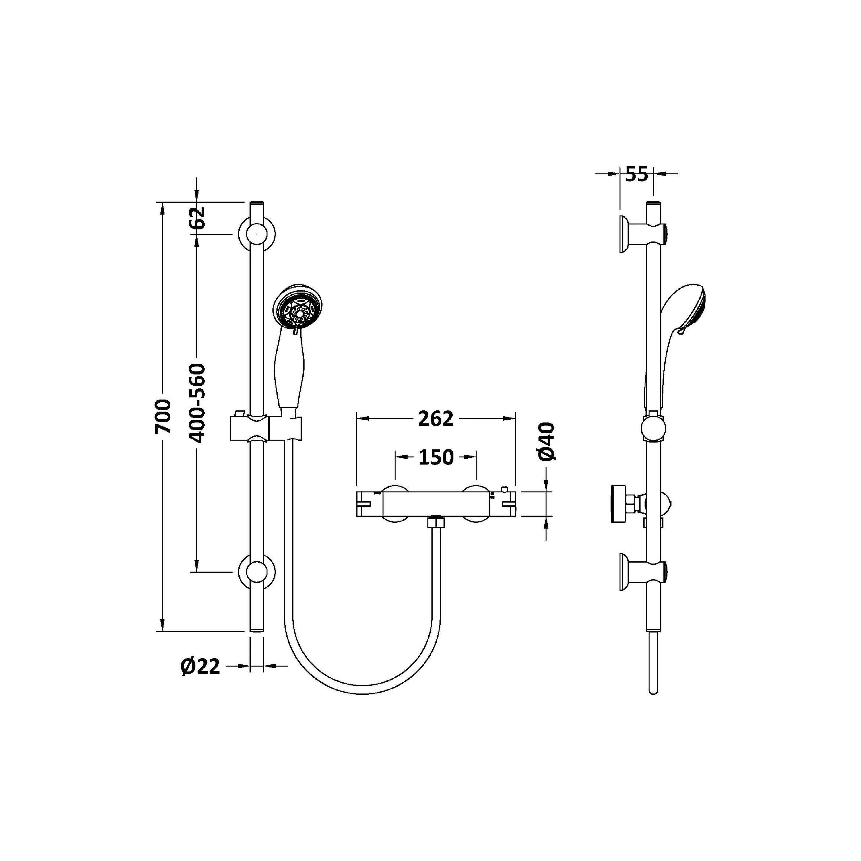 REGAR Round Exposed Bar Valve Thermostatic Shower C/W Slide Rail Kit - Brushed Brass - Image 2