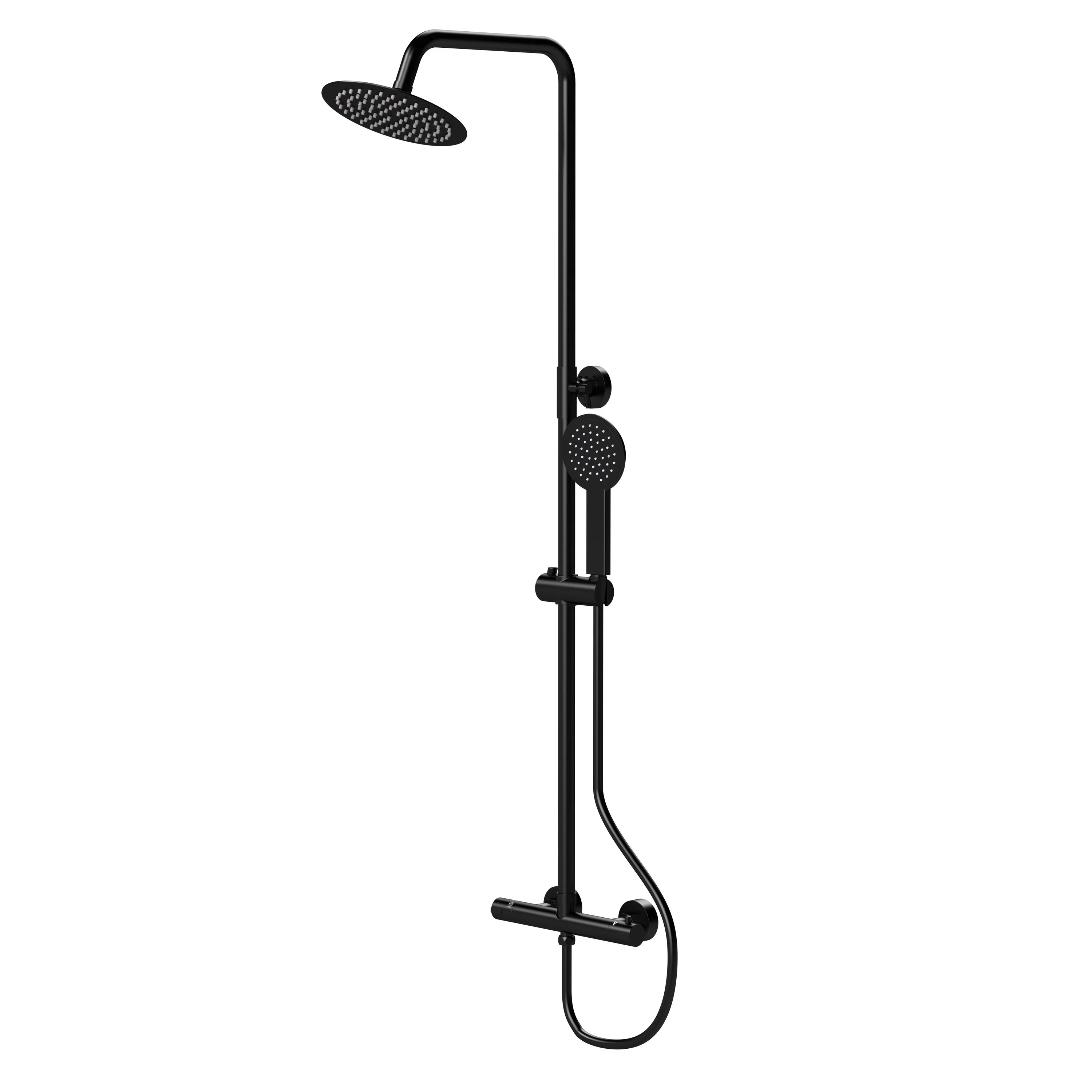 REGAR ROUND Exposed Rigid Riser Thermostatic Shower Set - Black