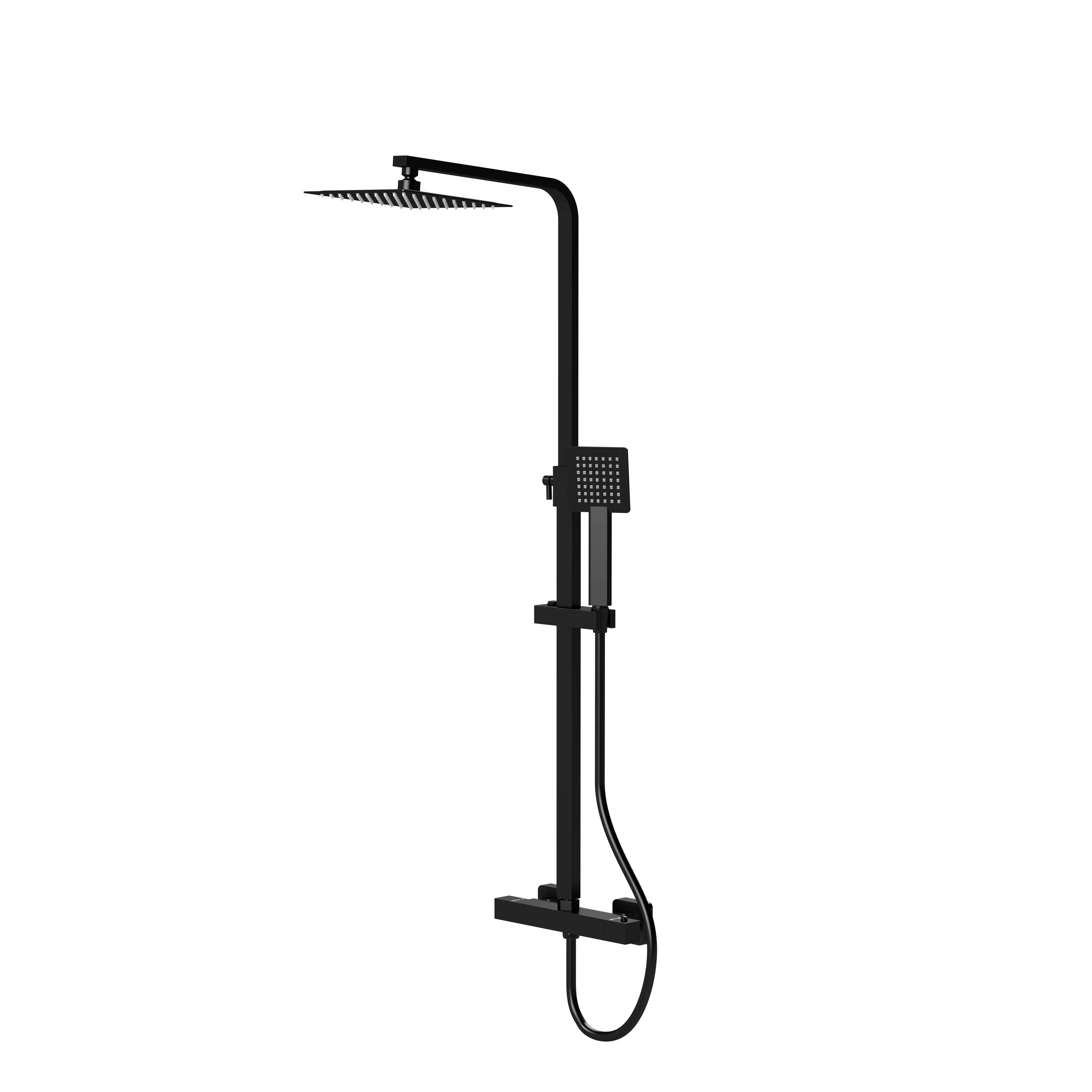 REGAR SQUARE Exposed Rigid Riser Thermostatic Shower Set - Black