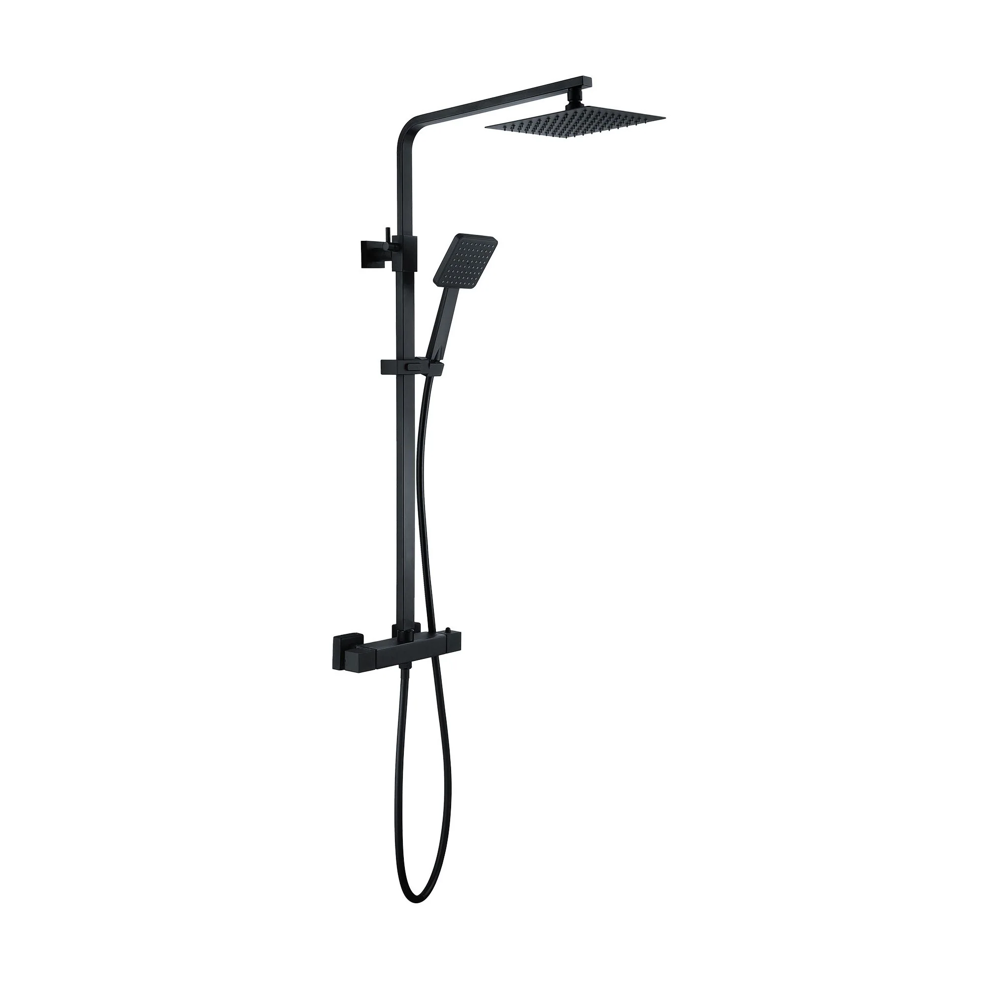 MATRIX SQUARE Exposed Rigid Riser Thermostatic Shower Set - Black