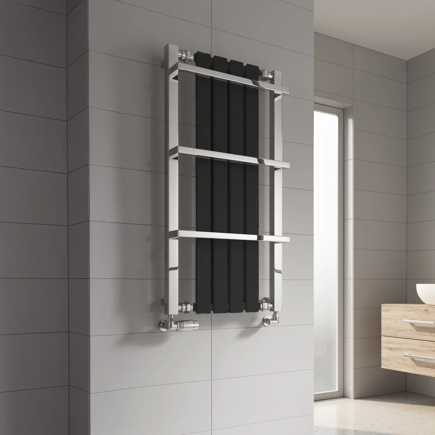 Reina Ashen Designer Radiator Towel Rail - 1000 x 490mm - Black