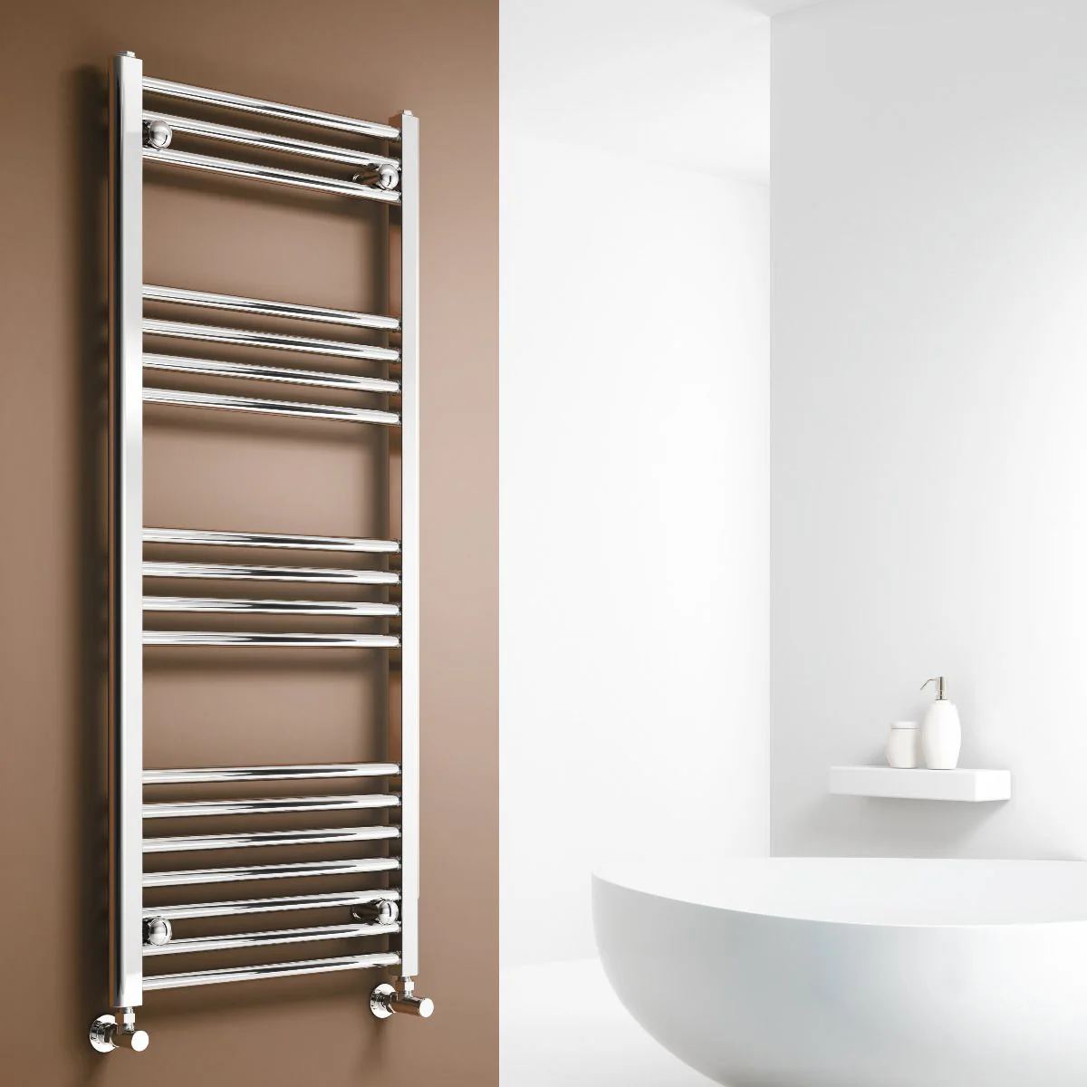 Reina Capo Vertical Curved Towel Rail - 800 x 500mm Chrome - Image 2