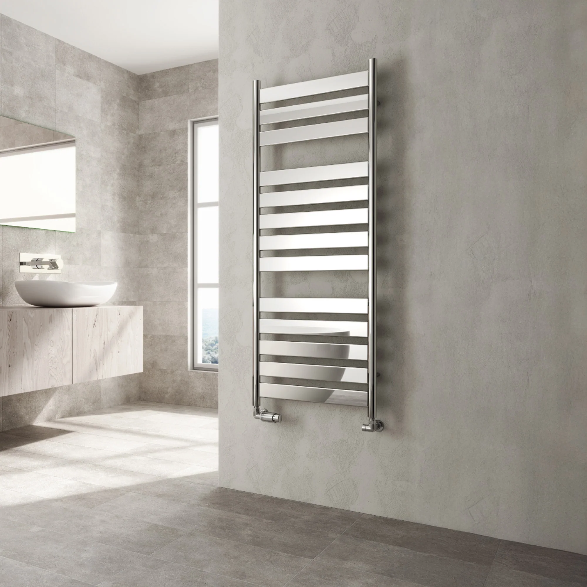 Reina Carpi Vertical Steel Flat Panel Heated Towel Rail 1200 x 300 - Chrome - Image 2
