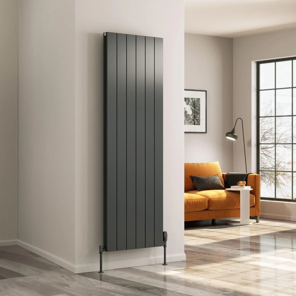Reina Casina Vertical Aluminium Radiator - Double / 1800 x 280mm - Anthracite - Image 3