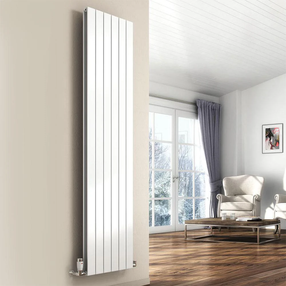 Reina Flat Vertical Mild Steel Double Column Radiator 1800 x 218 - White - Image 2