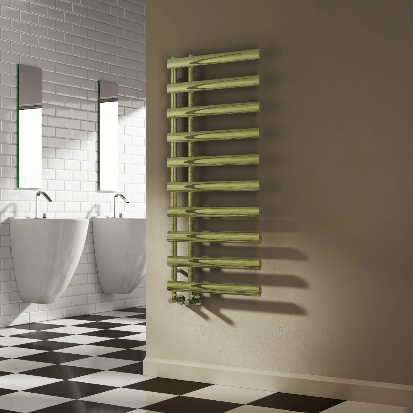 Reina Grace Designer Heated Towel Rail - 1140 x 500mm - Brushed Brass - Image 2