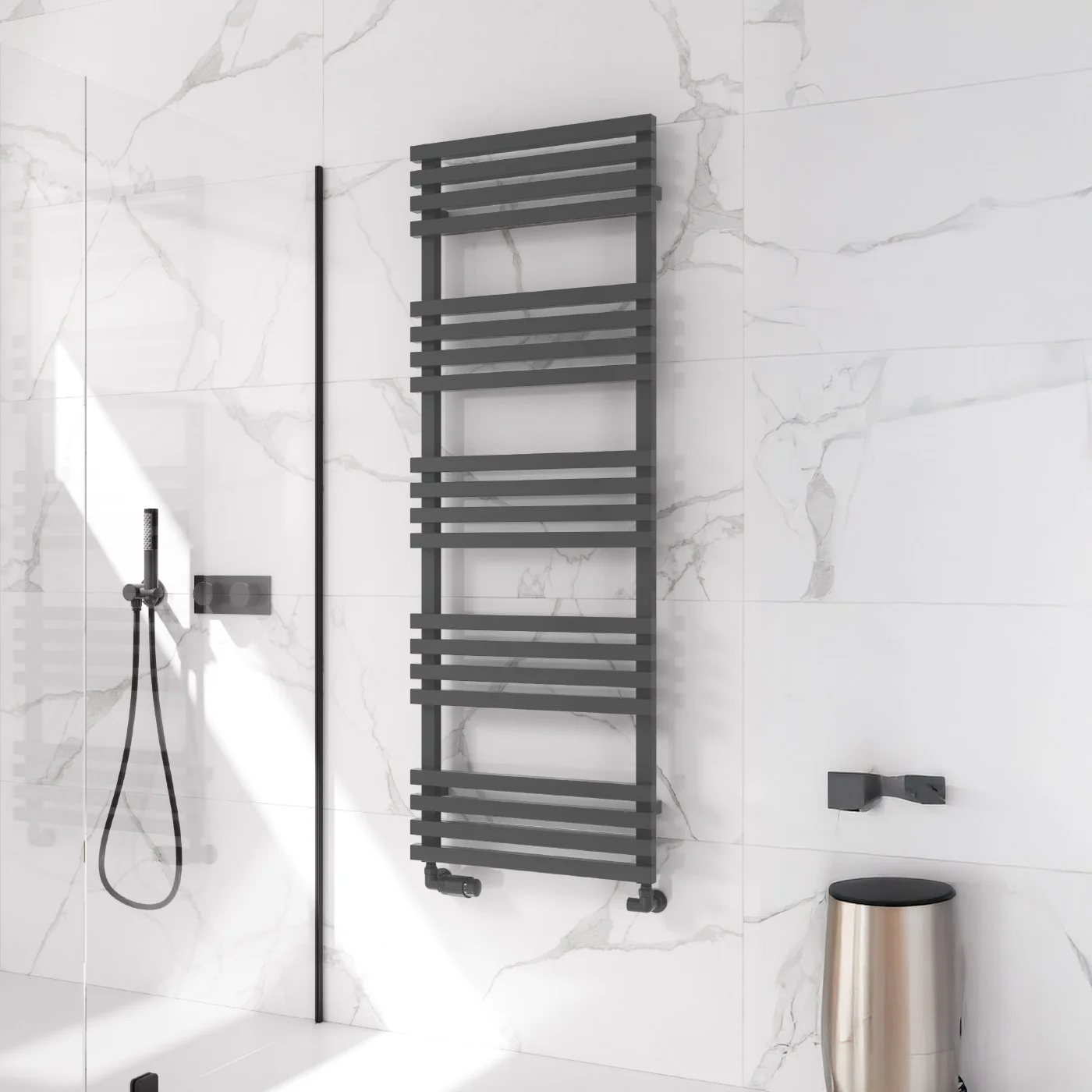 Reina Kale Designer Heated Towel Rail - 1126 x 500mm - Anthracite - Image 2