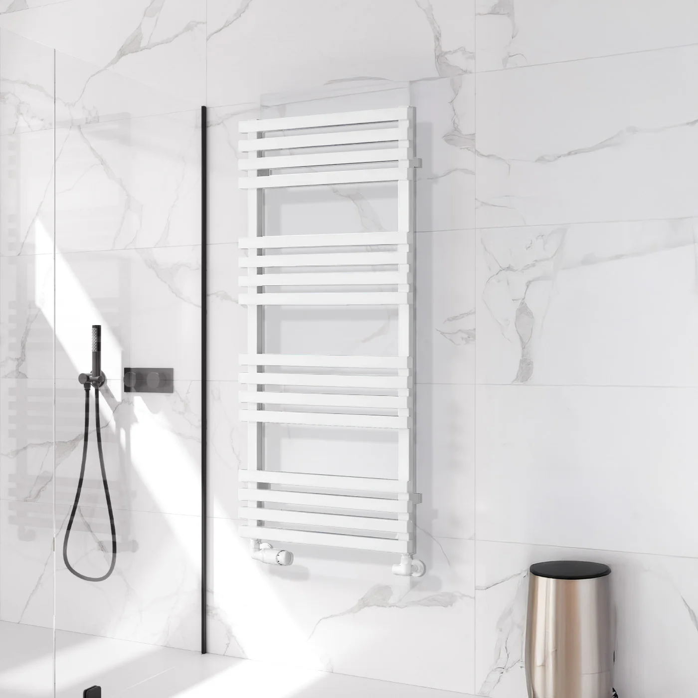 Reina Kale Designer Heated Towel Rail - 816 x 500mm - White - Image 2