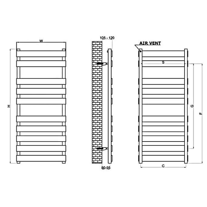 Reina Kreon Steel Flat Panel Heated Towel Rail 1160 x 500 - Polished - Image 3