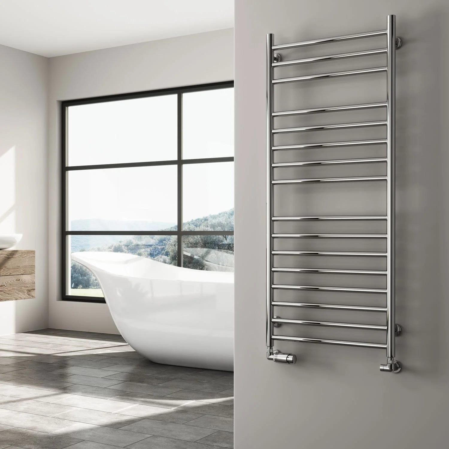 Reina Luna Steel Heated Towel Rail 1500 x 500 - Polished - Image 2