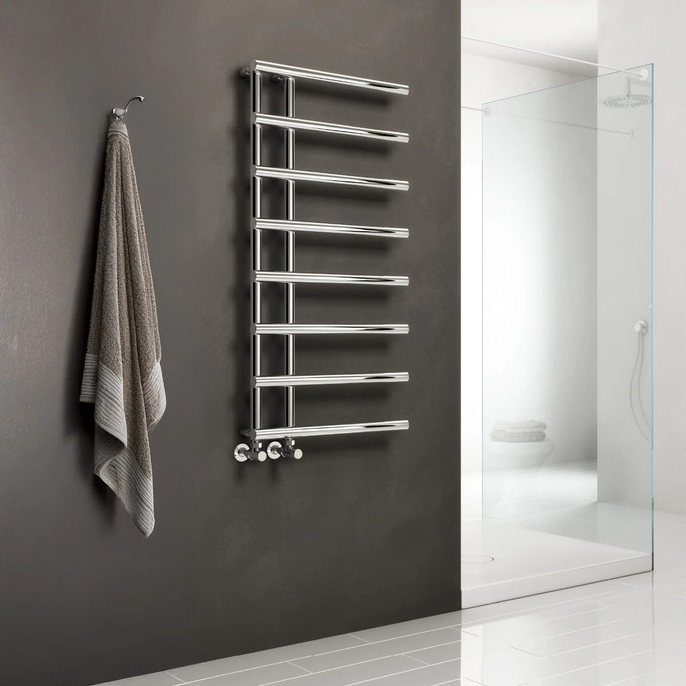 Reina Matera Designer Heated Towel Rail - 722 x 500mm - Chrome - Image 2