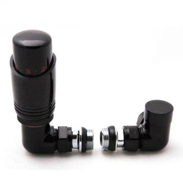 Modal Thermostatic Corner Black Radiator Valve with Lockshield