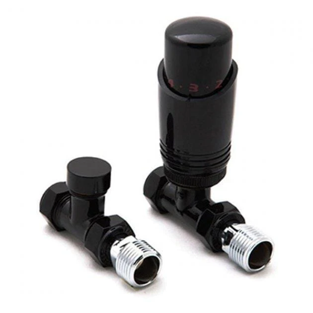 Modal Thermostatic Straight Black Radiator Valve with Lockshield
