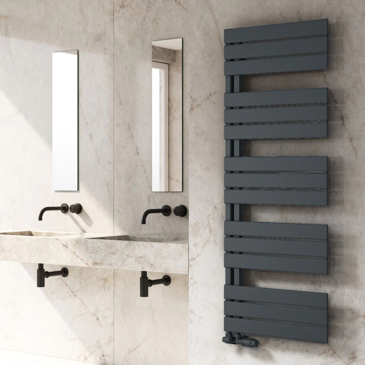 Reina Pettino Vertical Flat Panel Heated Towel Rail - 1124 x 550mm - Anthracite - Image 2