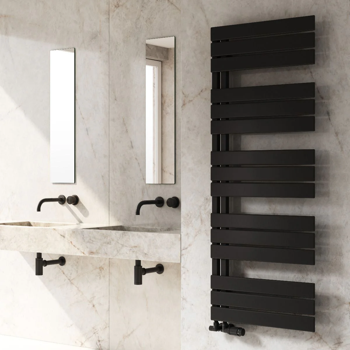 Reina Pettino Vertical Flat Panel Heated Towel Rail - 1124 x 550mm - Black - Image 2