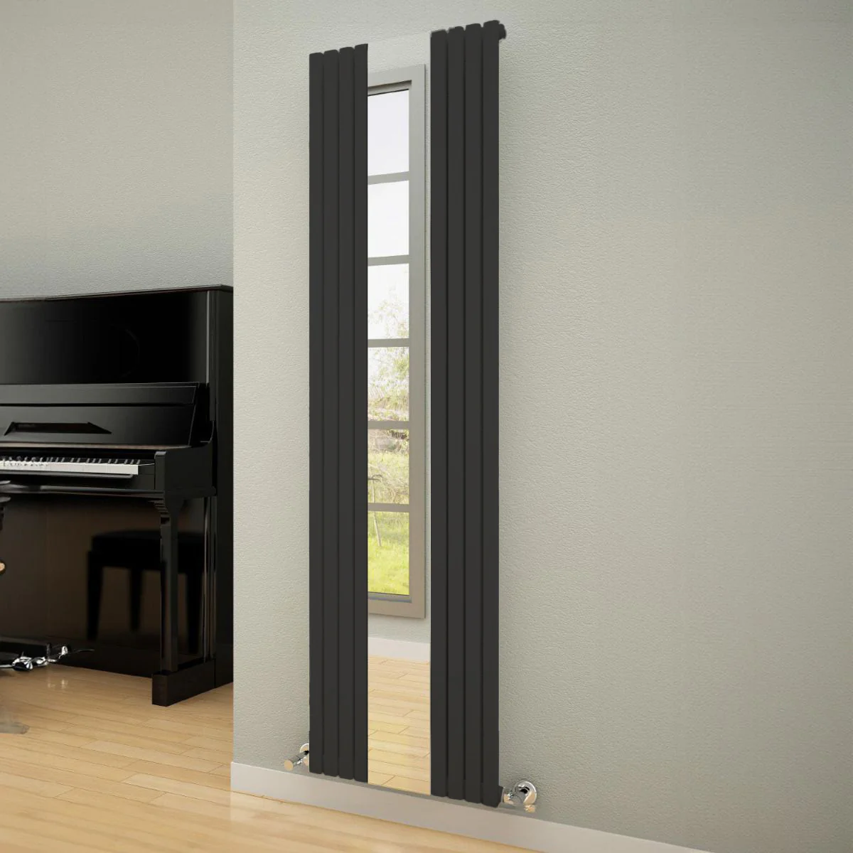 Reina Reflect Mirrored Designer Vertical Radiator 1800 x 445 - Black